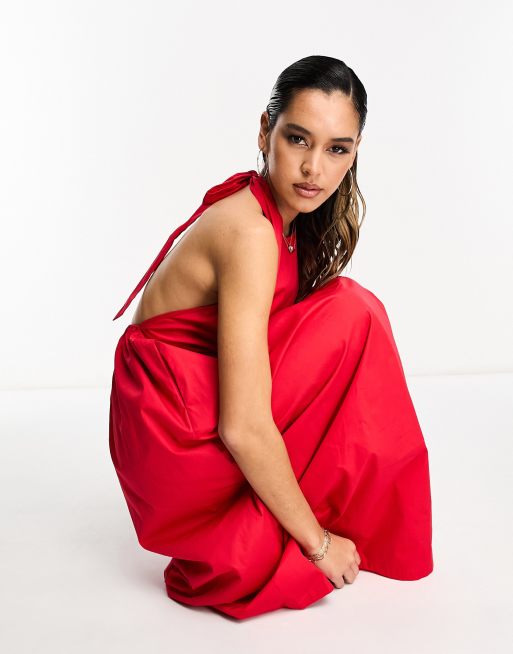 Never Fully Dressed backless midaxi dress with pockets in red | ASOS