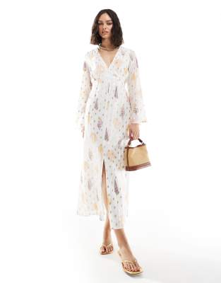 Never Fully Dressed Balloon Sleeve Maxi Dress In Cream-white