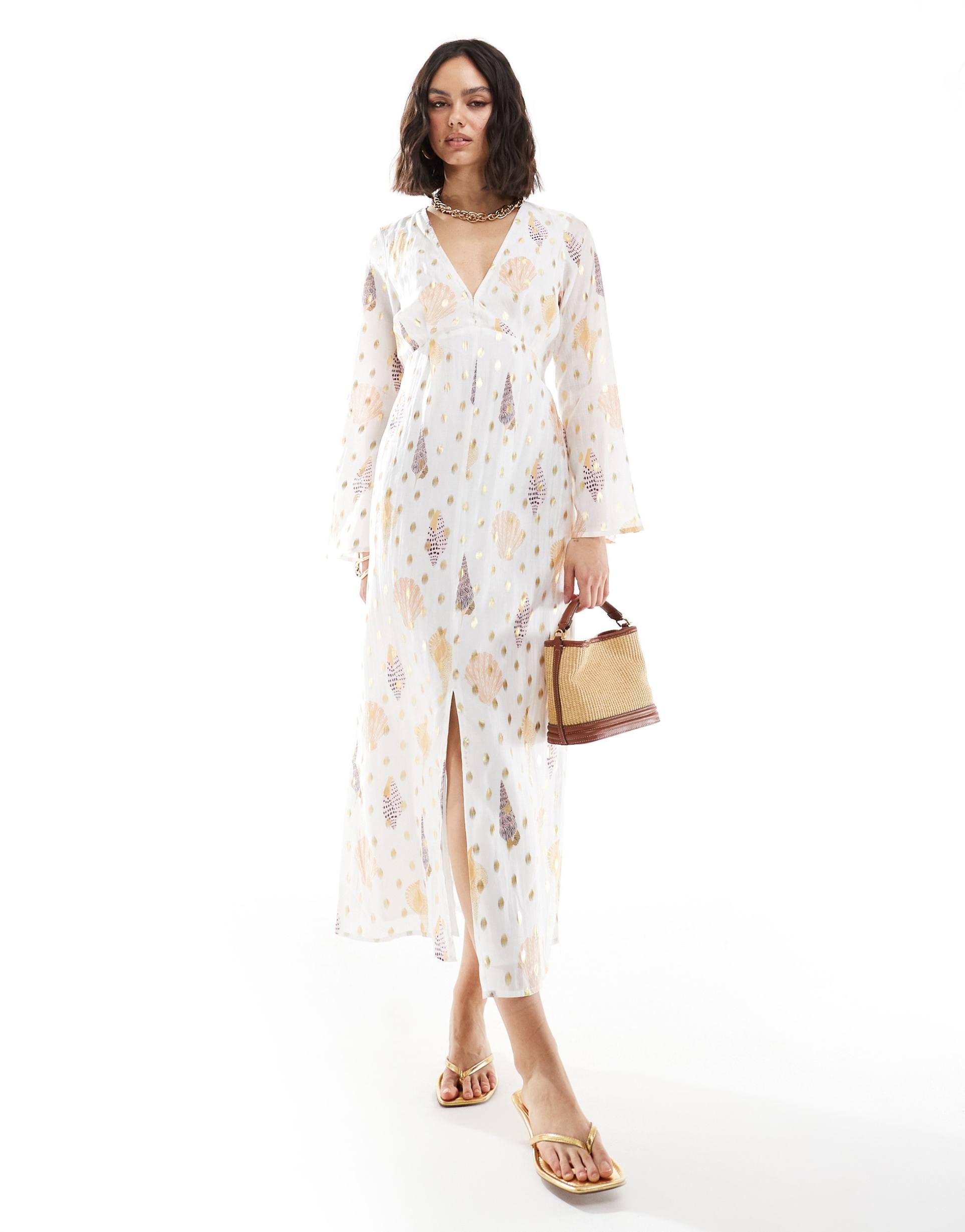 never fully dressed balloon sleeve maxi dress in cream