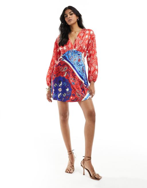 Never Fully Dressed balloon sleeve mini dress Spring in red bandana print