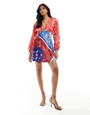 balloon sleeve mini in red bandana print