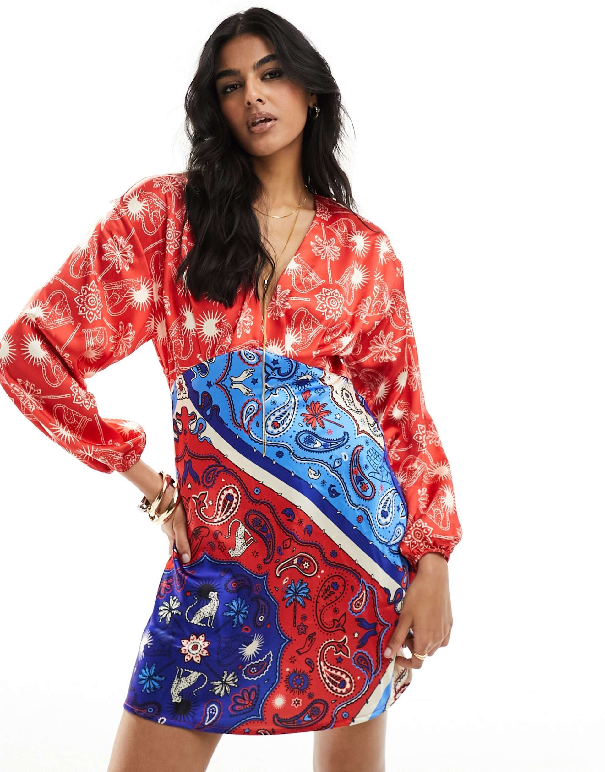 never fully dressed balloon sleeve mini in red bandana print