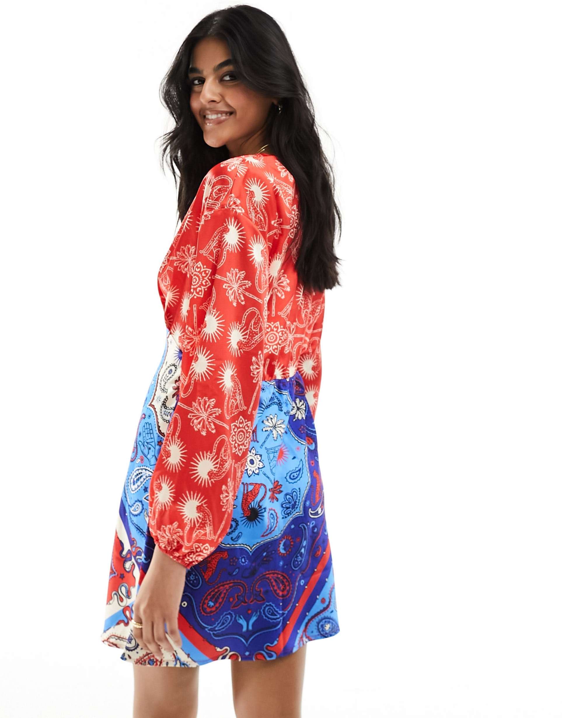 never fully dressed balloon sleeve mini in red bandana print