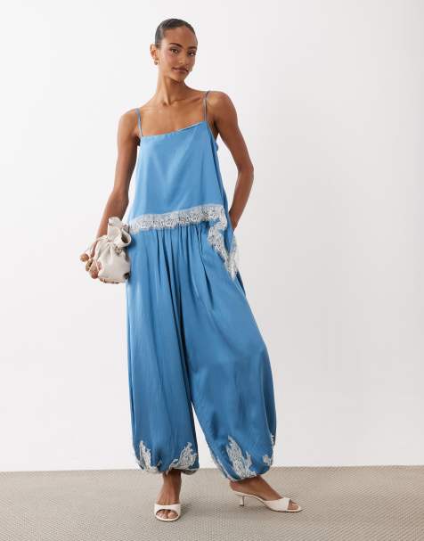 Never Fully Dressed balloon trousers with lace hem in blue - view 1