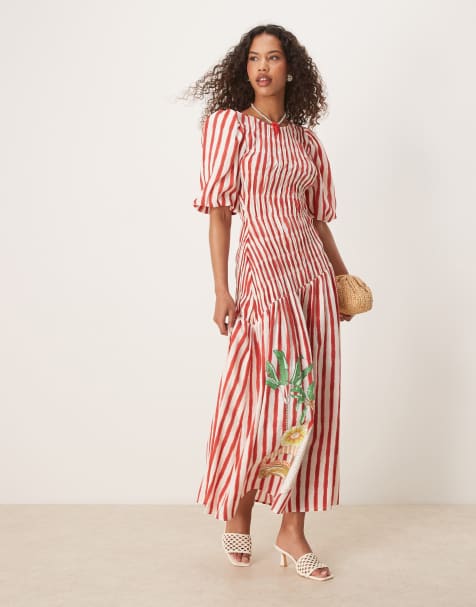 Never Fully Dressed stripe cotton midaxi dress in seahorse print