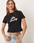 [Never Fully Dressed] Never Fully Dressed Be Lucky pearl applique baby tee in black XS Black