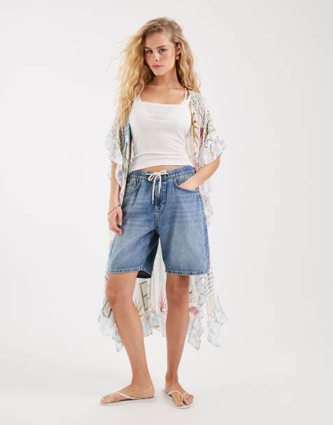 Never Fully Dressed beach kimono cover up in cream palm print - view 1