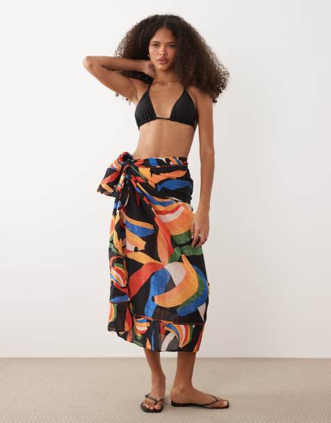Never Fully Dressed beach sarong skirt in black banana print - view 1