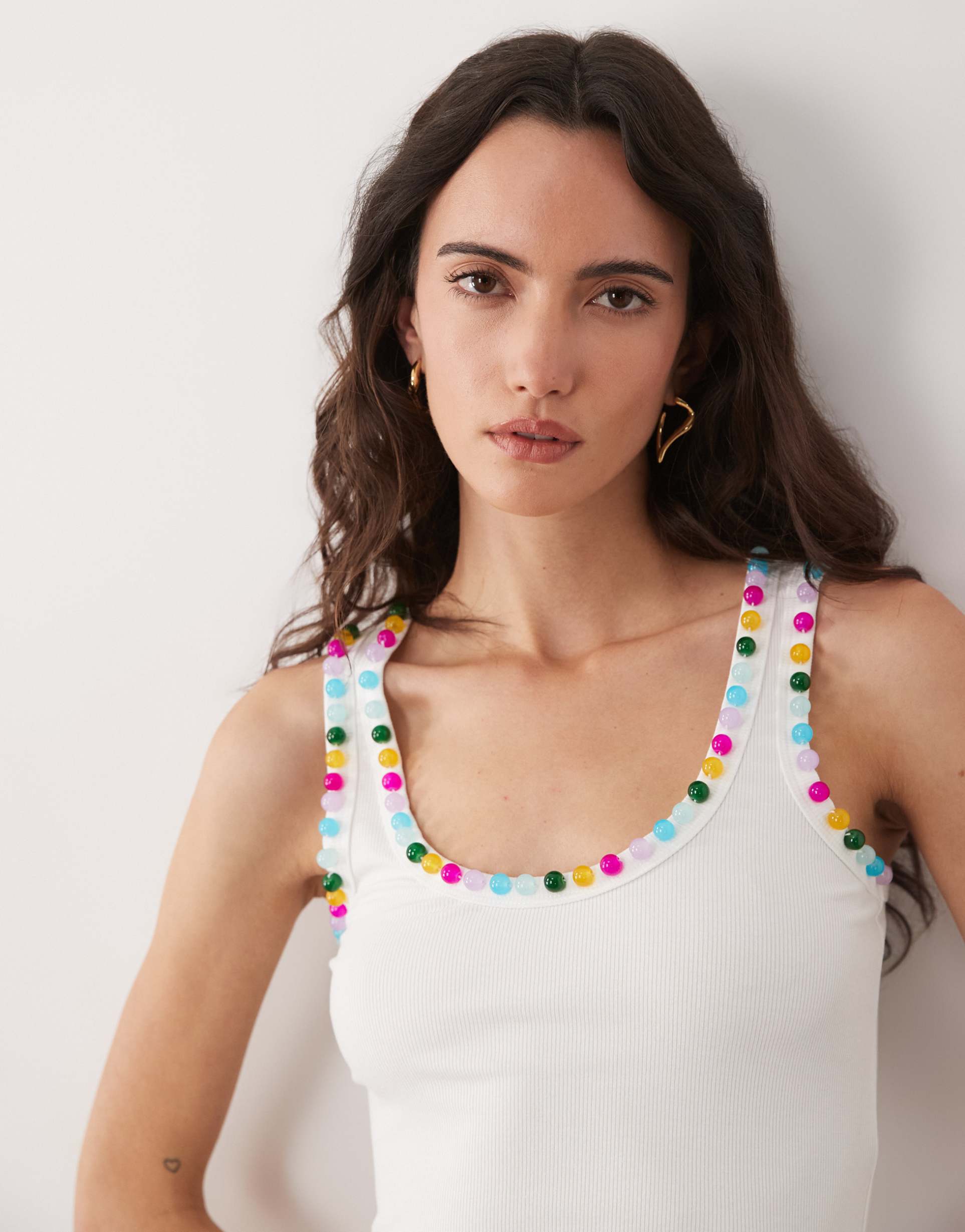 never fully dressed beaded tank top in white