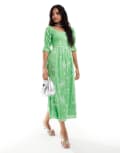 Never Fully Dressed Belle embroidered midaxi dress in green-White