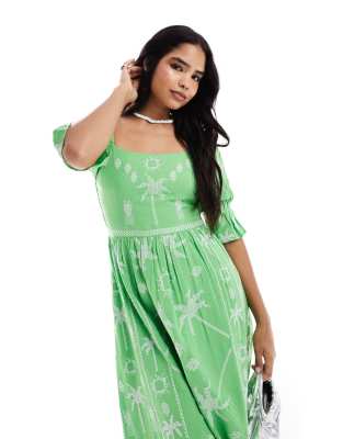 Never Fully Dressed Belle Embroidered Midaxi Dress In Green