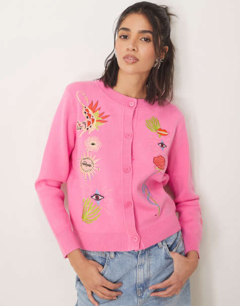 Never Fully Dressed – Bestickte Strickjacke in Rosa - view 1