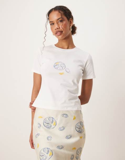 Never Fully Dressed lemon print baby tee co-ord in oyster