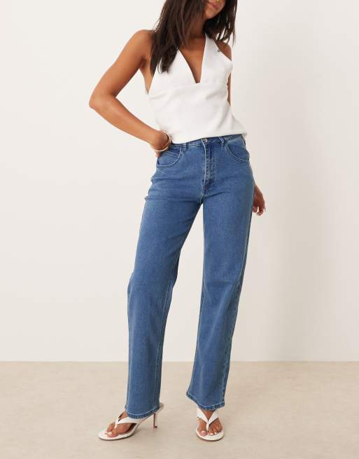 Never Fully Dressed - Blå og højtaljede jeans i denim med broderi, 3 af 5