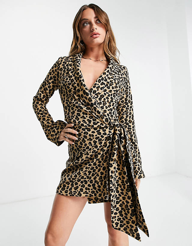 Never Fully Dressed - blazer wrap mini dress in leopard print