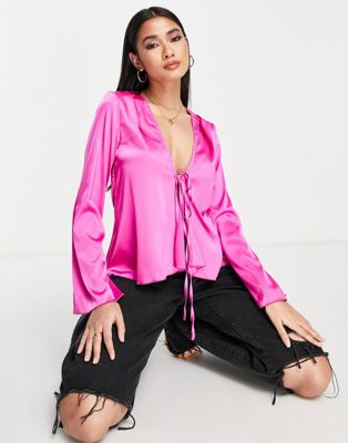 Never Fully Dressed ruffle blouse co-ord in fuchsia pink - ASOS Price Checker
