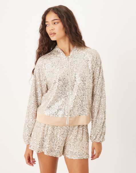 Never Fully Dressed bomber jacket co-ord in silver - view 1