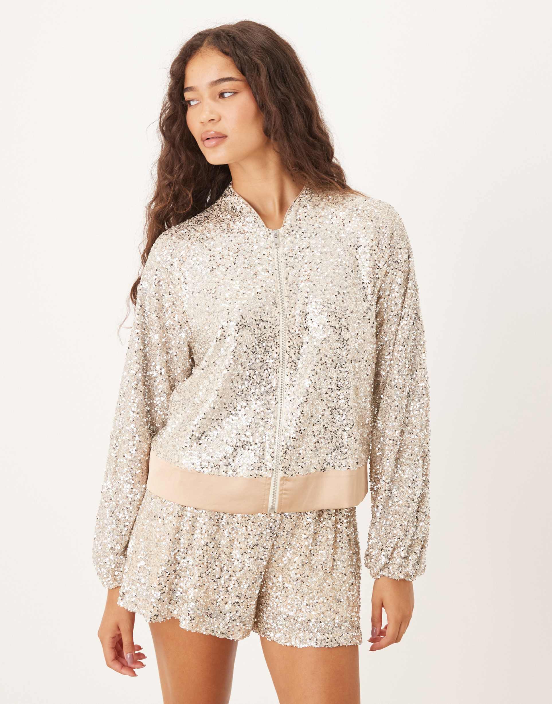 never fully dressed bomber jacket in silver - part of a set