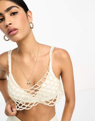 Bridal embellished pearl bralet-White