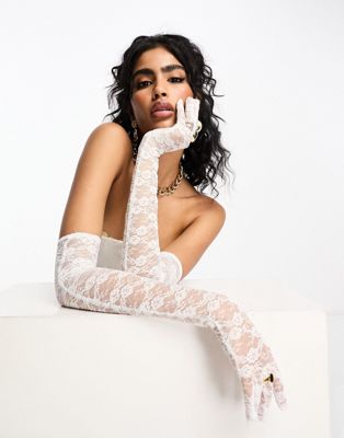 Never Fully Dressed Bridal lace gloves co-ord in ivory