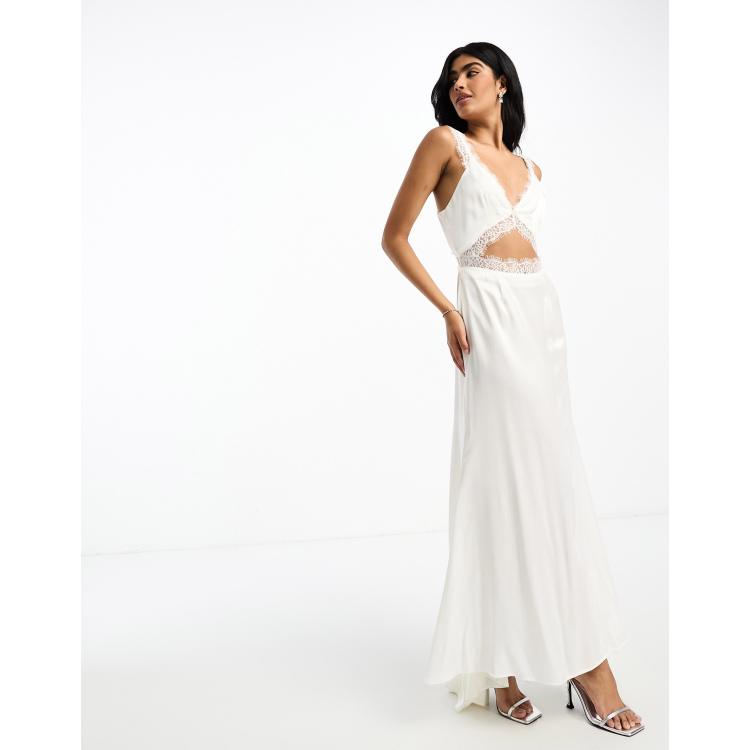 Never Fully Dressed Bridal lace satin fishtail maxi dress in ivory