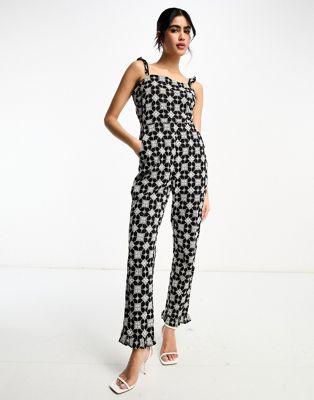 Never Fully Dressed broderie jumpsuit in monochrome print - ASOS Price Checker