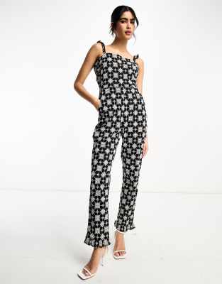 NEVER FULLY DRESSED BRODERIE JUMPSUIT IN MONOCHROME PRINT-BLACK