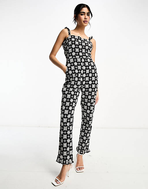Never Fully Dressed broderie jumpsuit in monochrome print | ASOS