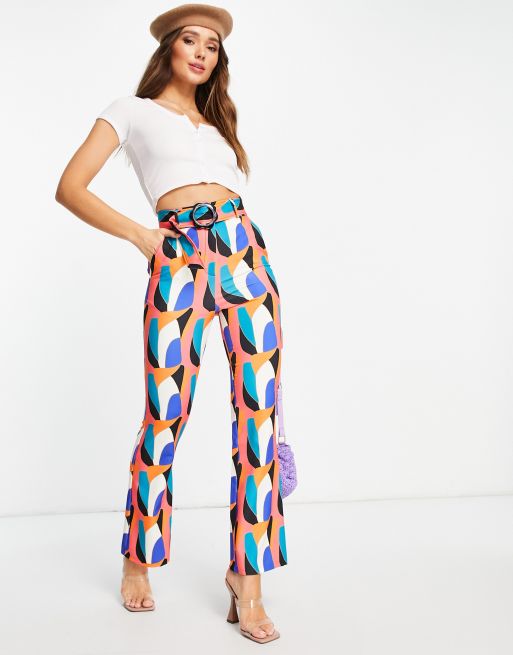 Never Fully Dressed - Broek met contrasterende riem in abstracte luipaardprint, deel van co-ord set