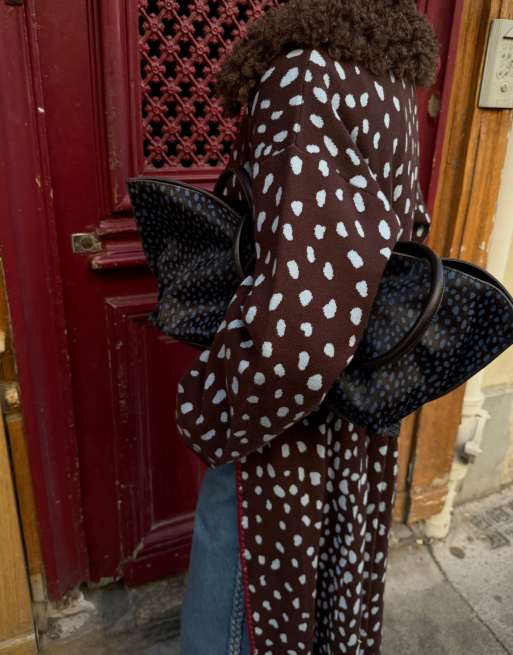 Never Fully Dressed brushed button down coat in blue deer print, 3 of 4