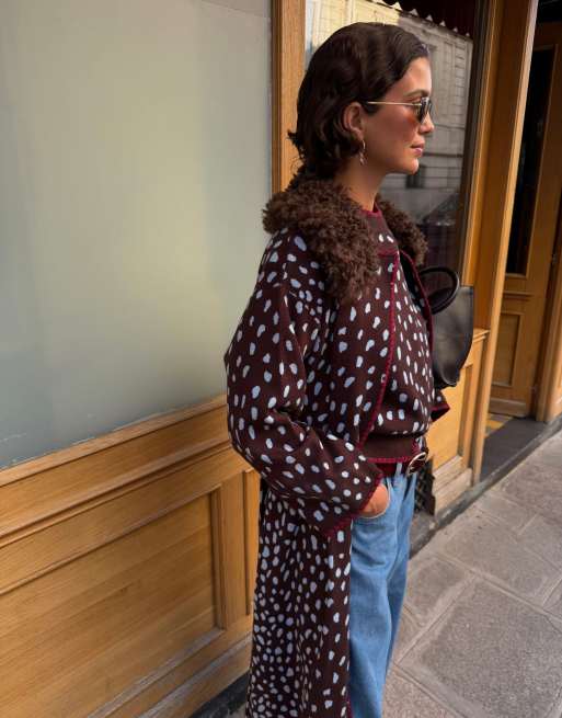 Never Fully Dressed brushed button down coat in blue deer print, 4 of 4