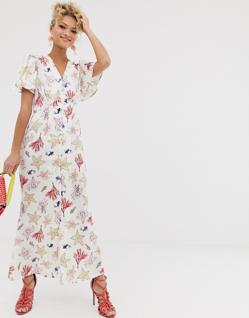 Never Fully Dressed button through maxi dress in sea life print