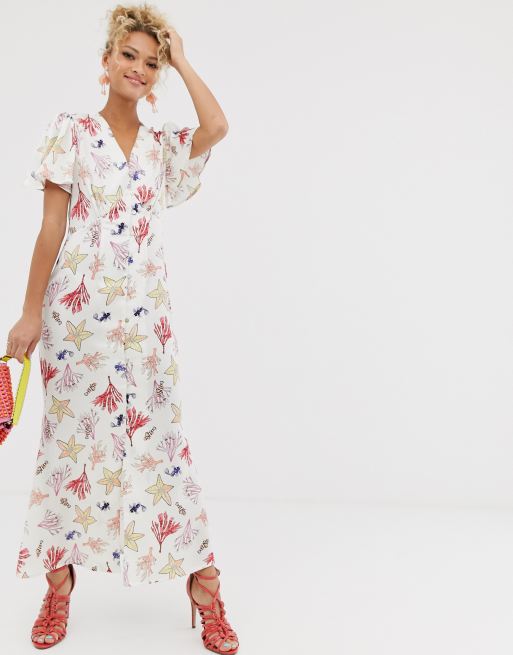 Never Fully Dressed button through maxi dress in sea life print | ASOS