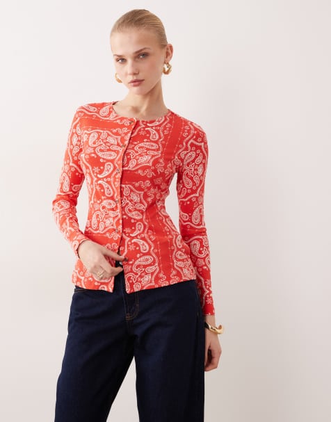 Never Fully Dressed button up long sleeve top in red bandana print