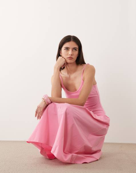 Never Fully Dressed cami asymmetric seam midi dress in pink - view 1