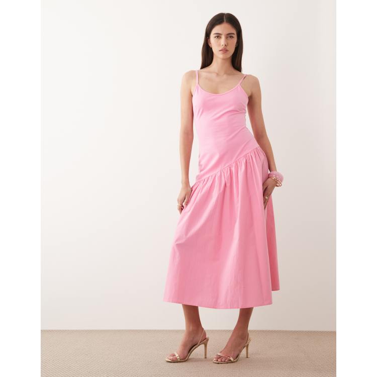 Never Fully Dressed cami asymmetric seam midi dress in pink | ASOS