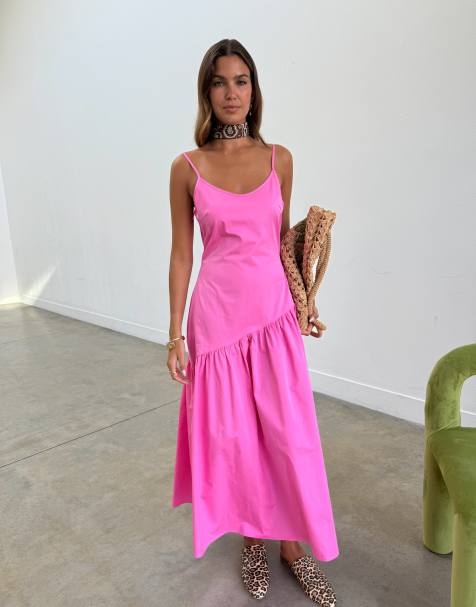 Never Fully Dressed cami asymmetric seam midi dress in pink