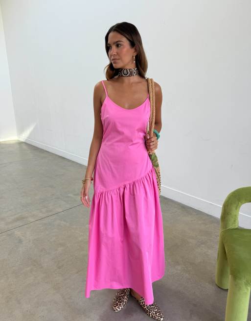 Never Fully Dressed cami asymmetric seam midi dress in pink, 3 of 4