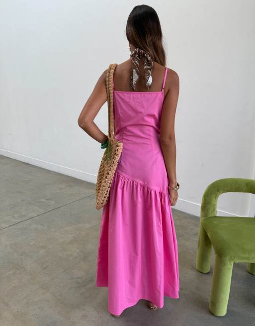 Never Fully Dressed cami asymmetric seam midi dress in pink, 4 of 4