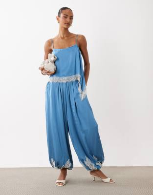 Never Fully Dressed Cami Top With Lace Hem In Blue