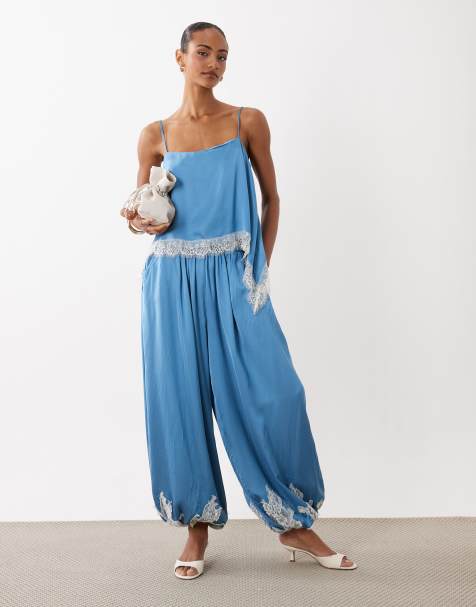 Never Fully Dressed cami top with lace hem in blue (part of a set) - view 1