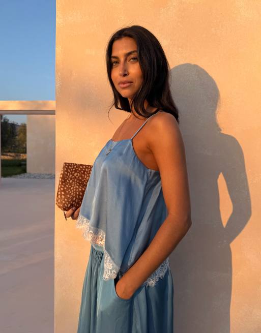 Never Fully Dressed cami top with lace hem in blue - part of a set, 3 of 5