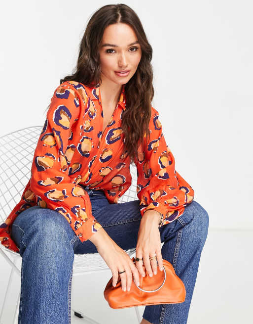 Never Fully Dressed - Camicia oversize arancione con stampa leopardata in coordinato