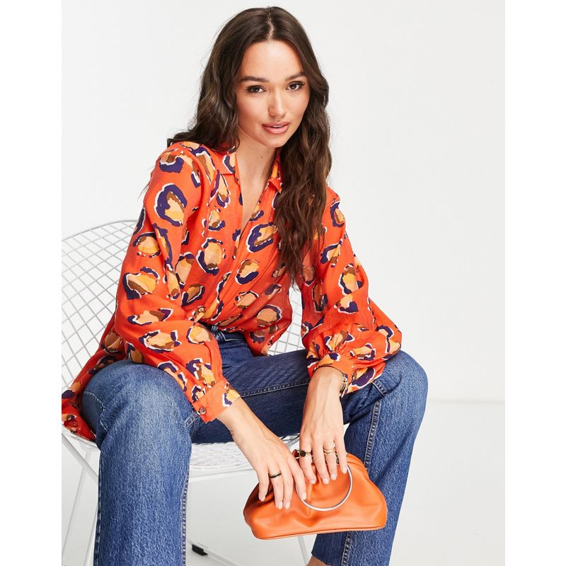 lSUGv Top Never Fully Dressed - Camicia oversize arancione con stampa leopardata in coordinato