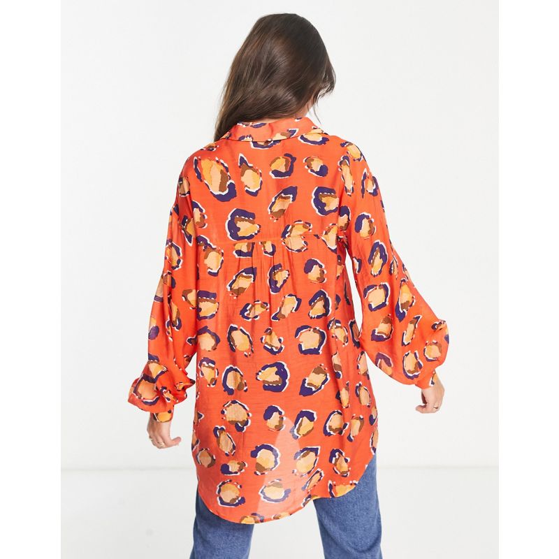 lSUGv Top Never Fully Dressed - Camicia oversize arancione con stampa leopardata in coordinato