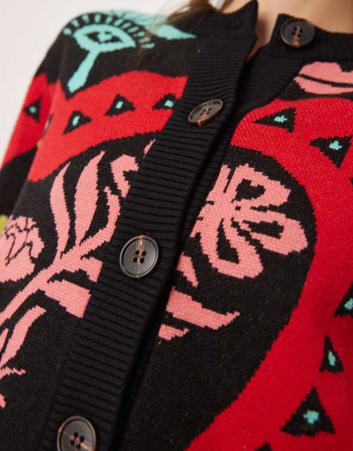 Never Fully Dressed - Cardigan aderente con stampa astratta vivace in coordinato, 4 di 4