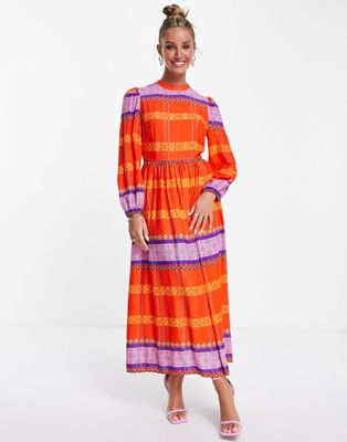Never Fully Dressed Casa stripe printed midaxi dress in red and lilac