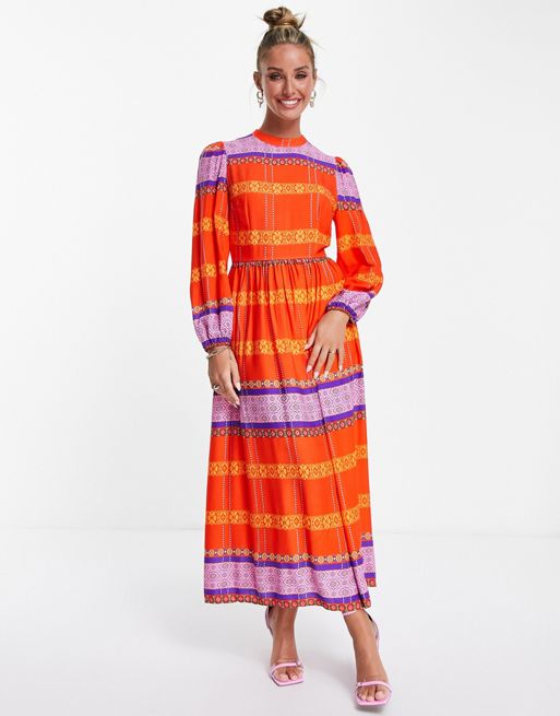 Never Fully Dressed Casa stripe printed midaxi dress in red and lilac ...