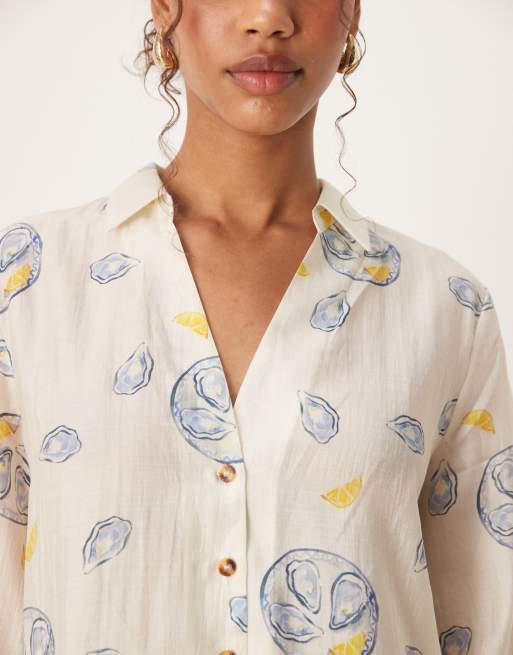 Never Fully Dressed - Chemise d'ensemble décontractée avec imprimé huître et citron, 3 de 4