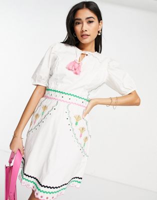 Never Fully Dressed Cocktail embroidered party mini dress in white